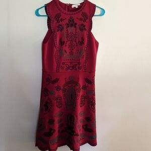 Francesca's Red Blue & Green Embroidered Dress Small with Cutouts